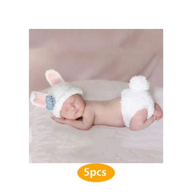 Photo Props Lindo Cartoon Blanco Rabbit Style Infant Baby Baby Baby Boy Crochet Geanie Hat Clothing Fotografía de bebé 5 PPCS Inevent CBP165465