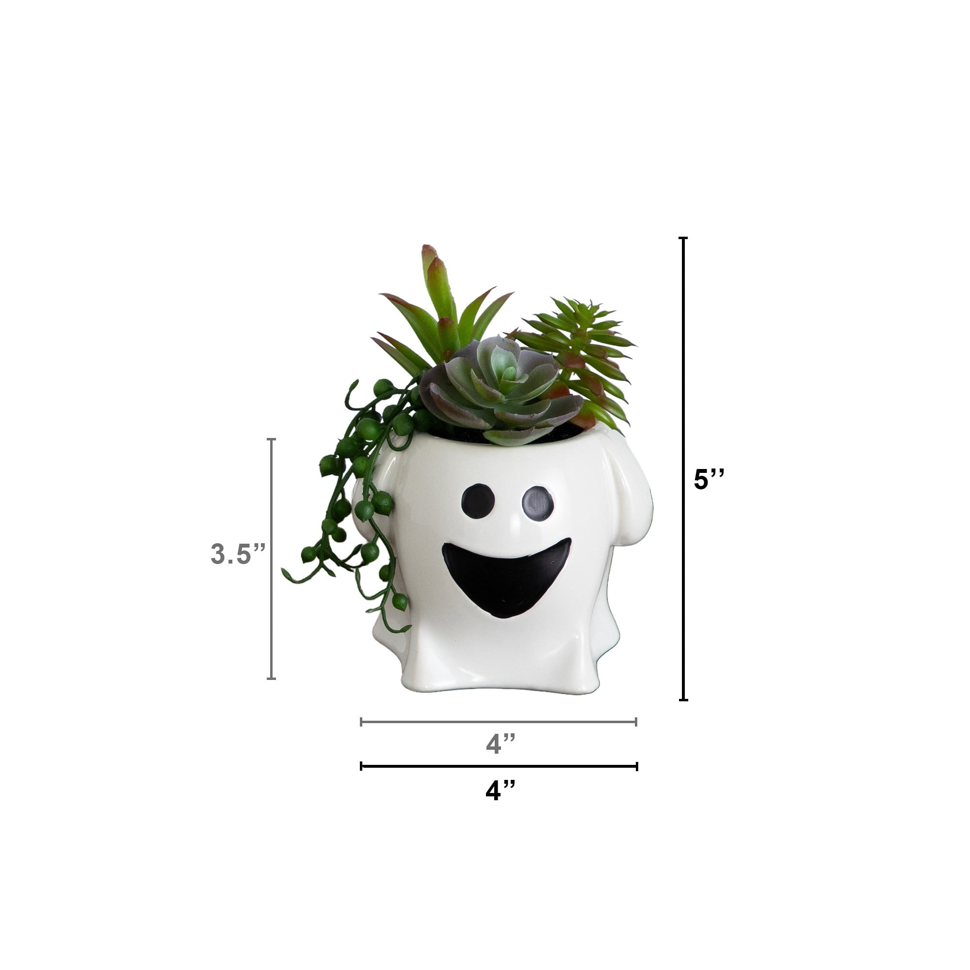 5in. Artificial Halloween Succulent Garden in Happy Ghost Planter -Set of 2