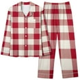 thumbnail image 2 of Charella Pajamas for Women Button Front Plaid Shirt and Pant Set Christmas Valentines Sleepwear Red,10, 2 of 6