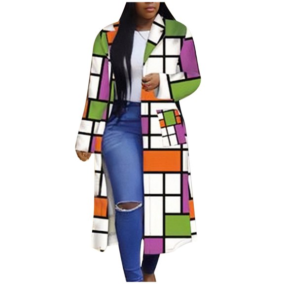 DeHolifer Women's Blazers Colored Turn Down Collar Double Breasted Trench Coat Colorful Outerwear Cardigan Long Blazer Jacket Orange XL
