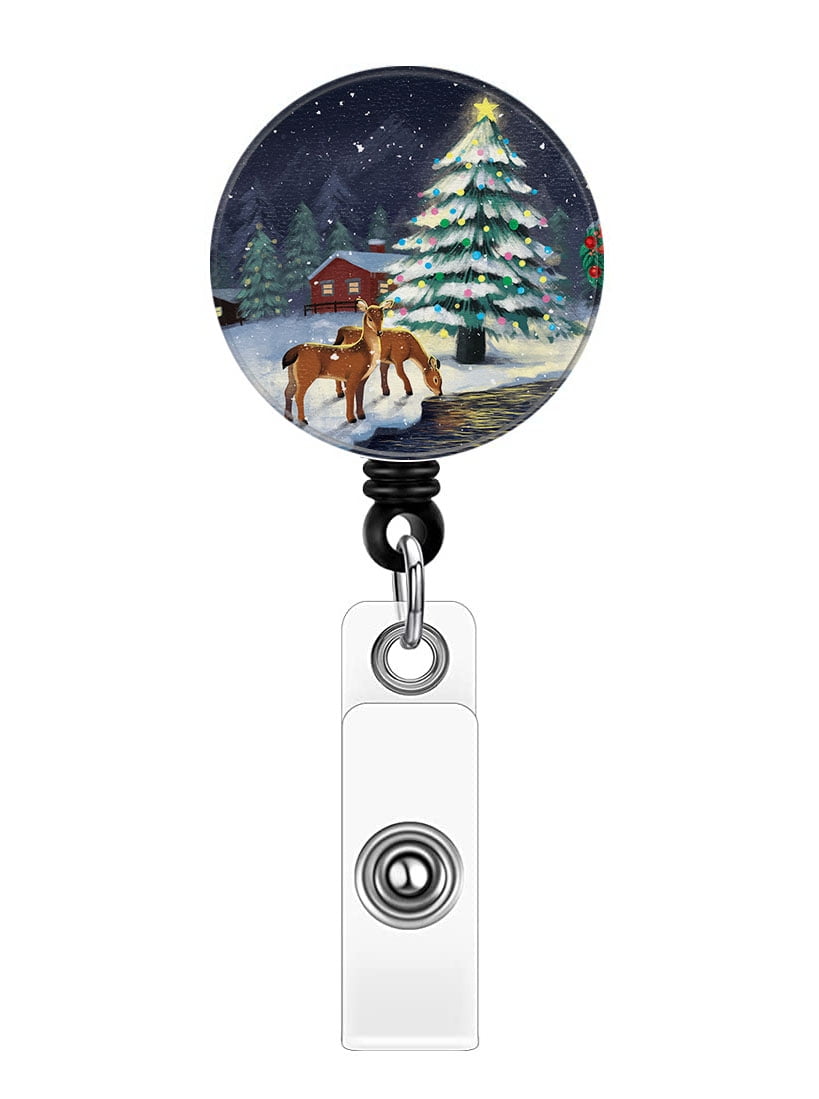 WIRESTER Retractable Badge Reels with Alligator Swivel Clip & Plastic Card  Holder Strap, Round ID Badge Holders for Students, Teachers, Office Workers  - Christmas Penguin Skating (S1) 