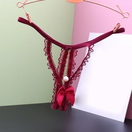 

〖TOTO〗Women Panties Women Transparent Hot Open File Low Rise Lace Pearl Hollow Thong