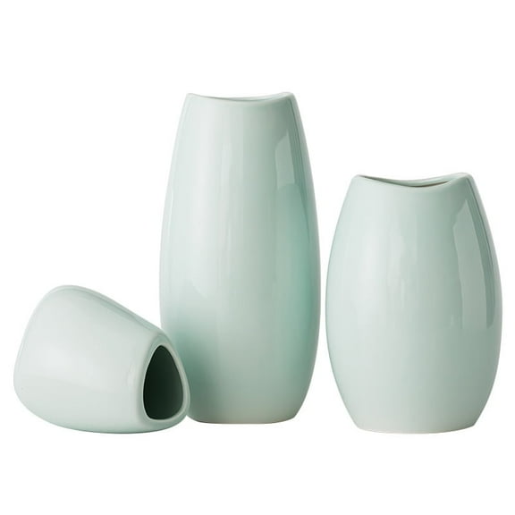 Ceramic Vase Set of 3，Flower Vase for Home Decor, Modern Decorative Vases for Flowers/Ideal Shelf Decor/Table/Living Room/Office-Green
