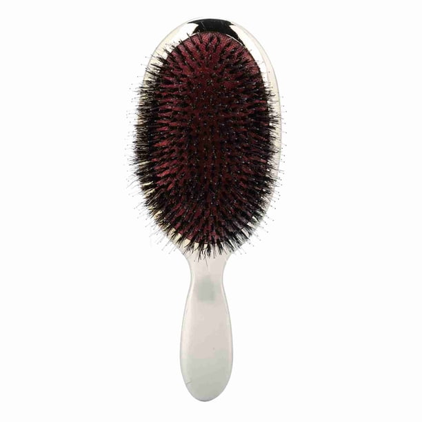 Peine masajeador de pelo cerdas de nailon ovaladas cepillo antiestático color plateado Nikou
