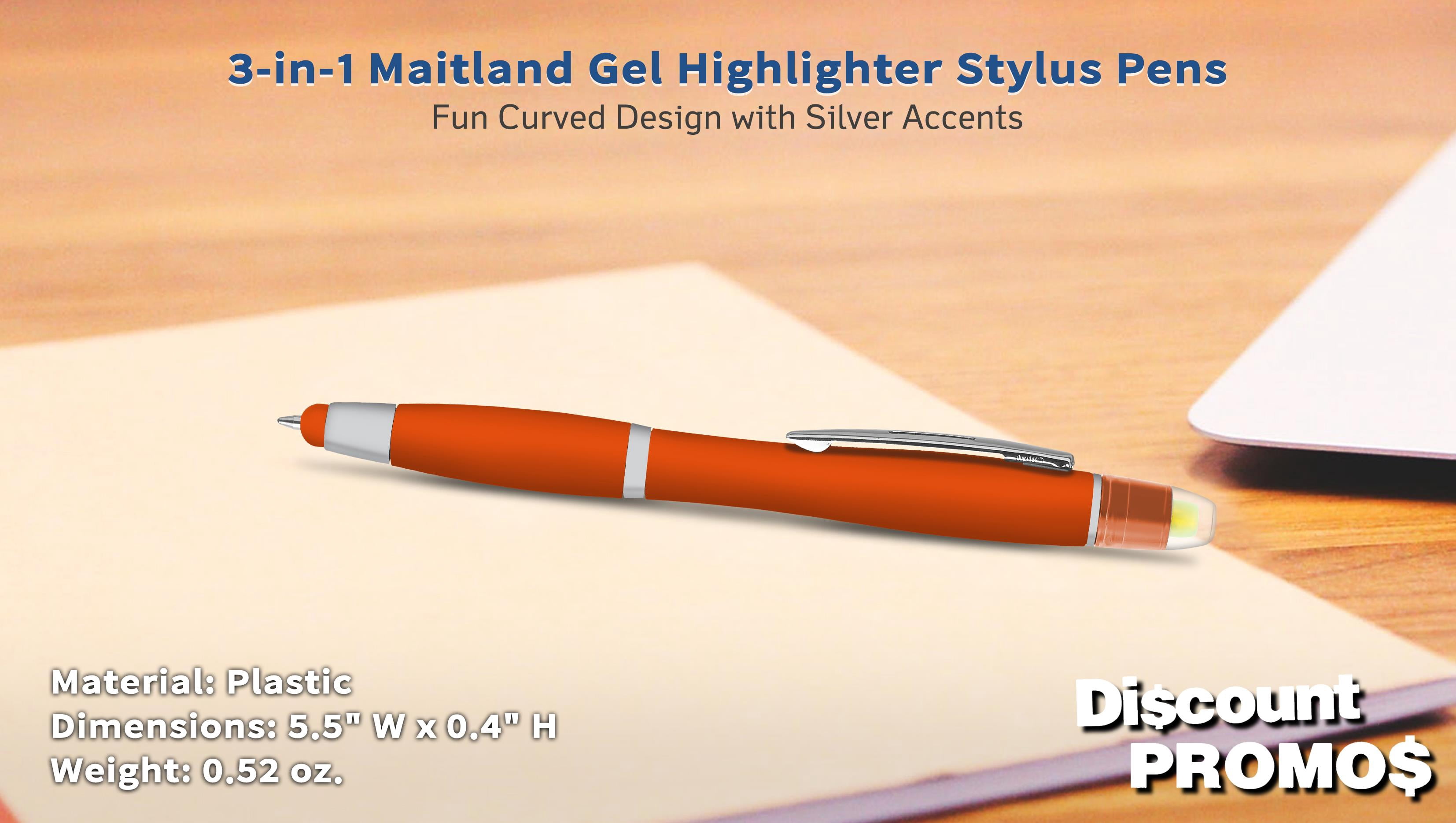 10 Maitland Gel Highlighter Stylus Pens Pack - Ballpoint, Black Ink - Orange