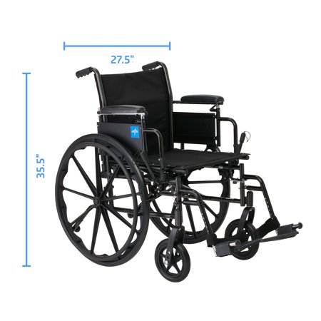 Medline 20  Height Adjustable K3 Wheelchair with Swing-Back Desk Length Arms & Swing-Away Footrests  300 lbs. Weight Capacity