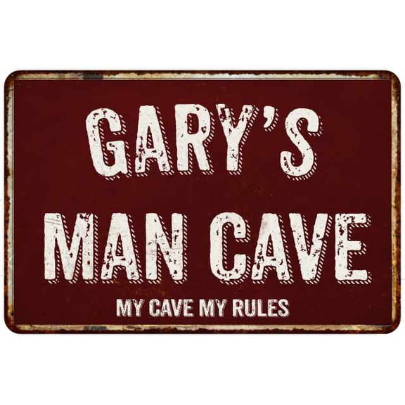 GARY'S Man Cave Red Grunge Sign 8 x 12 High Gloss Metal Sign 208120003059