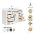 thumbnail image 3 of ARIEL Hepburn 54" White Bathroom Vanity with Sink, 1.5" Edge Carrara Quartz Countertop & Splash, Rectangular Sink, 2 Soft Closing Doors, 8 Full Extension Dovetail & 1 45-Degree Tilt Drawers, Toe Kick, 3 of 10