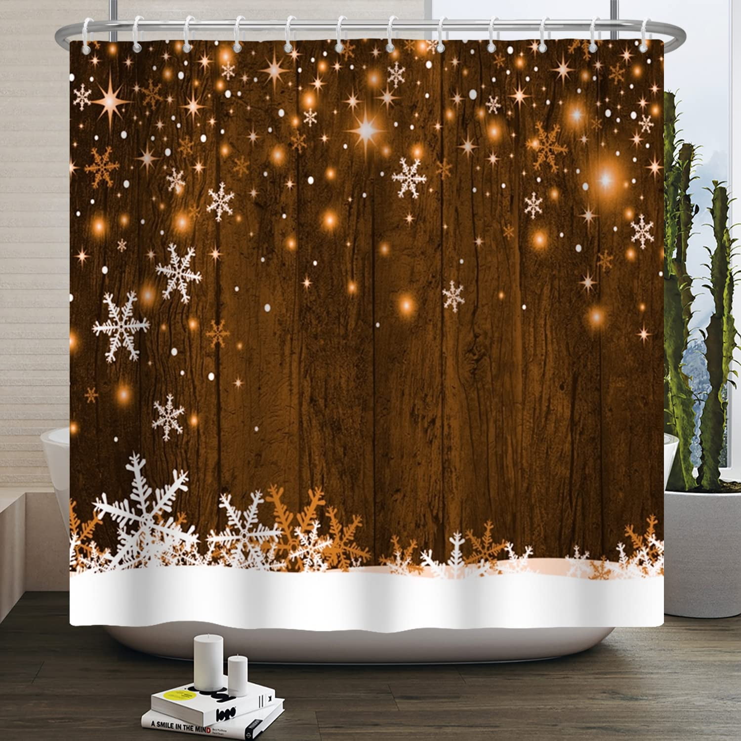 Christmas Bathroom Decor，Christmas Shower Curtain Of Snowflakes With