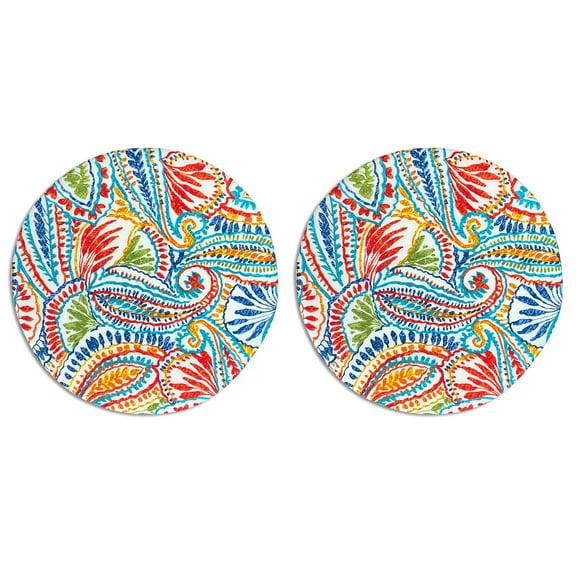 FBTS Prime 22x22 inch Round Multi-color Paisley Outdoor Floor Cushions, Pack of 2