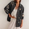 thumbnail image 2 of sicmoss Women's Black Cotton Vintage Oversized Embroidered Denim Jacket Boho Loose Fit Button Down Casual, 2 of 7