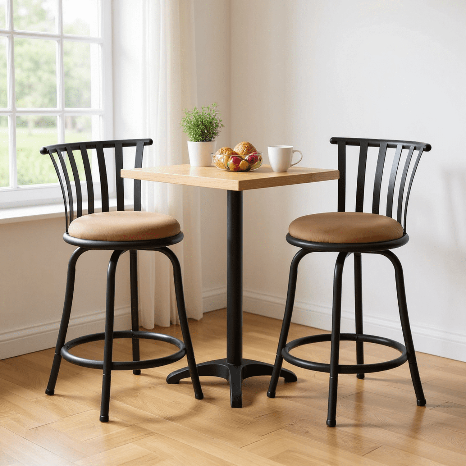 Ensemble de 2 tabourets de bar pivotants à 360° Homy Casa, siège en similicuir et structure en fer