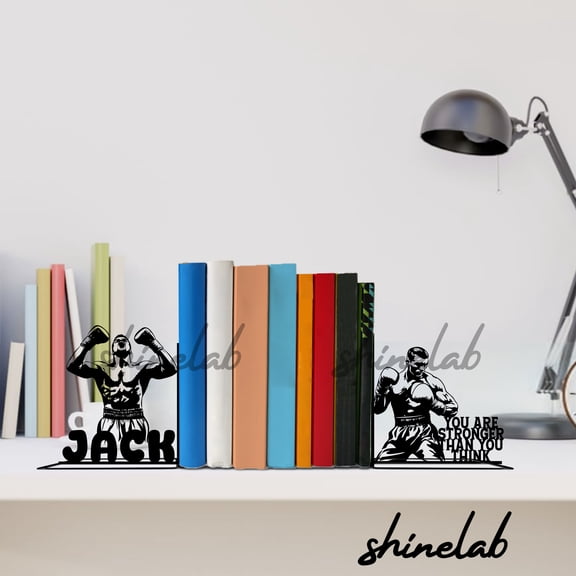 Shinelab Boxing Metal Bookends, Boxing Gift, Sports Office Decor for Bookshelves 12700