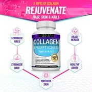 Toplux Multi Collagen Peptides Pills 1800mg Collagen Complex Type I, II, III, V, X for Better Skin & Hair, Strong Joint, Hydrolyzed Protein 90 Capsules