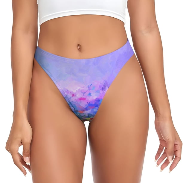 Fotbe Colorful Purple Cosmos Flower Tanga Sin Costuras para Mujer con Estampado – Panties Invisibles, Transpirables y Cómodos para Uso Diario-Medium