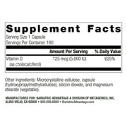Bariatric Advantage Vitamin D3 5,000 IU - Bariatric Vitamin D Capsules - Water-Miscible - Bone Strength Support* - Easy Swallow Capsule - 180 Count