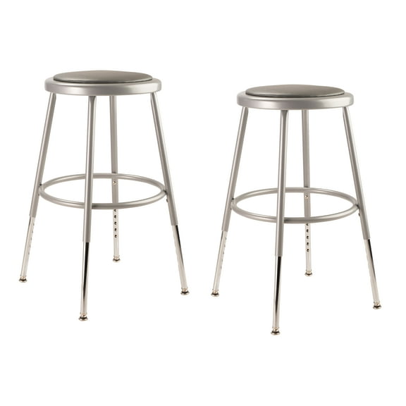 (Pack of 2) NPS 19 -27" Height Adjustable Heavy Duty Vinyl Padded Steel Stool, Grey