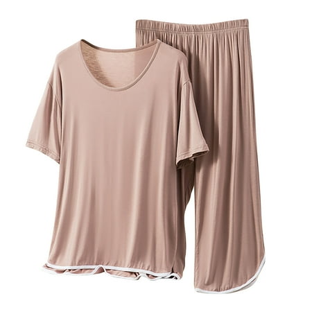 Levmjia Cotton Pajamas For Women Ice Silk Sleepwear Short Sleeve Shorts 2 Piece Lingerie Nightwear Comfortable Breathable Plus Size Valentine Day Gift