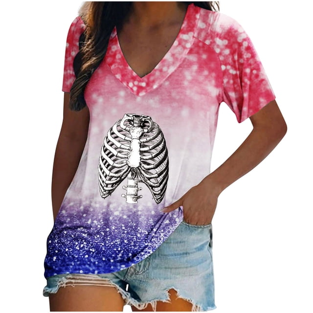 Blusa de manga corta con cuello en V informal para mujer a la moda, camisetas de verano Fridja zx3441