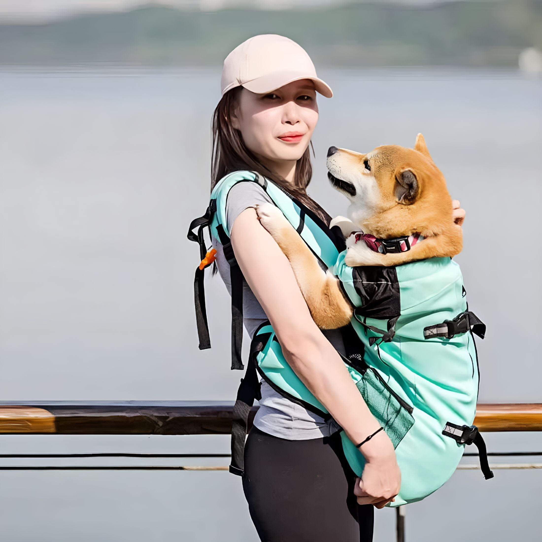 GASTROPOD Puppy Carrier Bag Reflective Breathable Pet Backpack for Corgi Bulldog Large Dogs Adjustable Outdoor Hiking Dog Travel Bag (Lake green, L)