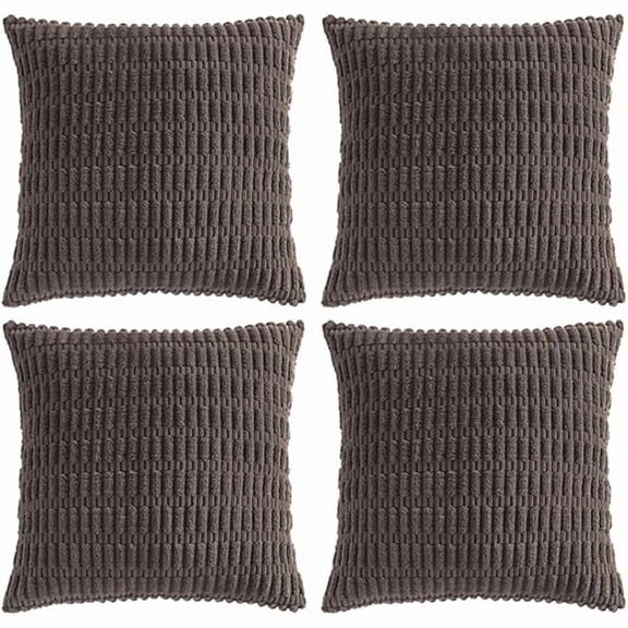 4 Packs Boho Dark Brown Decorative Throw Pillow Covers 16x16 Inch for Living Room Couch Bed Sofa, Rustic Modern Farmhouse Home Decor, Soft Plush Corduroy Cute Square Cushion Case 40x40 cm