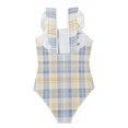 thumbnail image 2 of Girls Ruffle One Piece Swimsuit, Stretchy Fabric for Beach & Pool Activities Pale Blue-and-yellow Tartan, 2 of 8