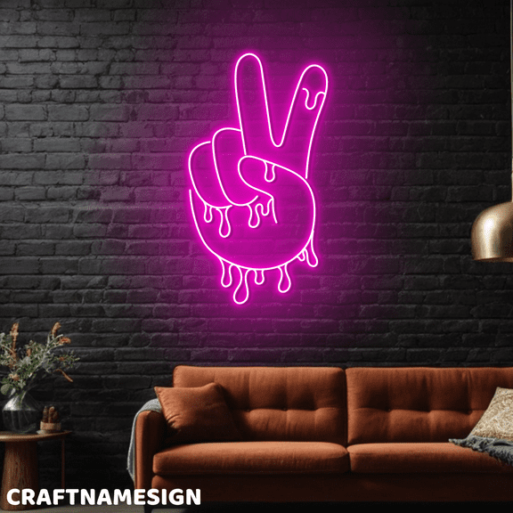 Craftnamesign Peace Finger Neon Light, Peace Sign Hand Decor, Store Shop Wall Art