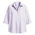 thumbnail image 7 of Qgtaibl Womens Striped Tunic Tops Trendy 3/4 Length Sleeve Lapel Half Button Down Shirts Lightweight Loose Fit Casual Blouse Purple M, 7 of 7