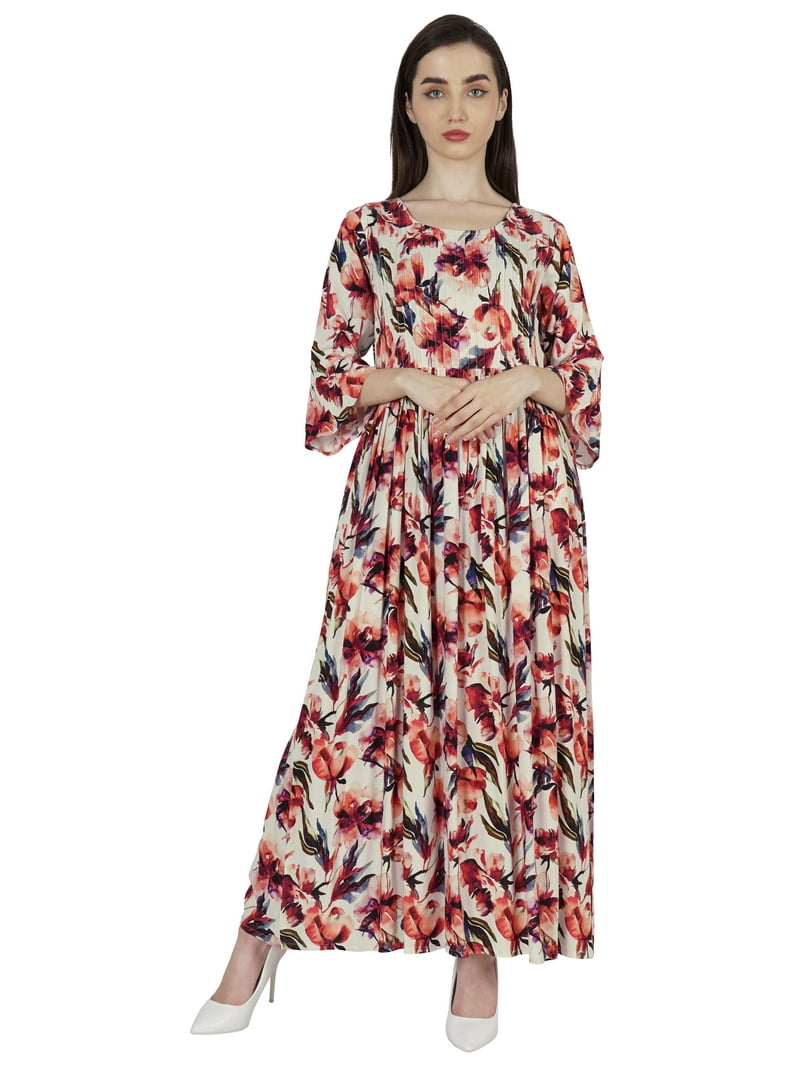 Bimba Pintuck Dresses For Womens Casual Summer Printed Summer Maxi Dress  With Pockets - Walmart.com