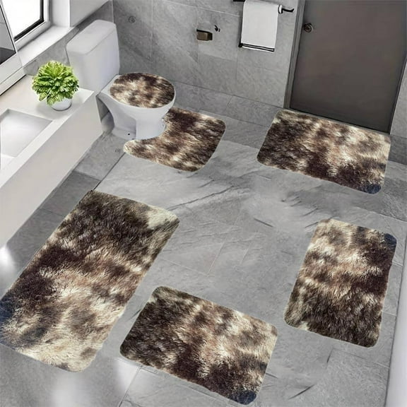 Outoloxit Bathroom Rugs Sets 3 Piece, New Mixed Color Bath Mats 6 Set Whole Room Bath Rugs 6 Pcs Toilet Mats Universal Soft Water Absorption Non Slip Thick Machine Washable Easy to Dry Dark