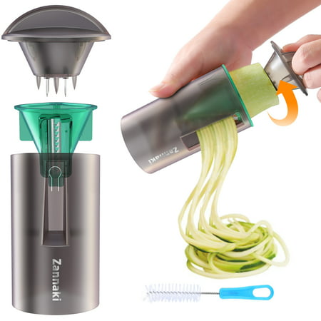 Zannaki Spiralizer Vegetable Slicer Set - 2-Blade Handheld Vegetable Noodles and Zucchini Spaghetti Maker - Spiral Slicer Machine with Peeler - Stainless Steel Blade Mandoline