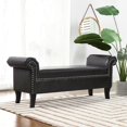 thumbnail image 2 of Kathy Roll Arm Banc d'Accent d'Entrée Vintage Noir Brun Simili Cuir, 2 of 14