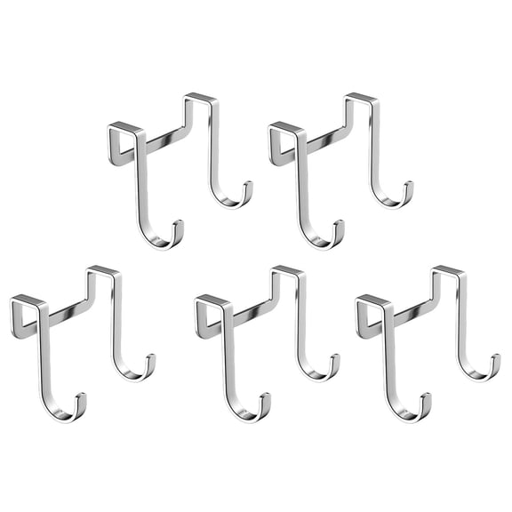 Stainless Steel Over Cabinet Door Hooks 5-Pack Drill-Free Double Hooks For Towels And Kitchen UtensilsSilver-7X4Cm