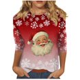 thumbnail image 2 of GaThRRgYP Chic Women's Long Sleeve Round Neck Print Top for Fall Winter,Fashion Women's Comfortable Round-Neck 3/4 Sleeve Print Casual T-shirt Blouse Red XXXXXL, 2 of 6