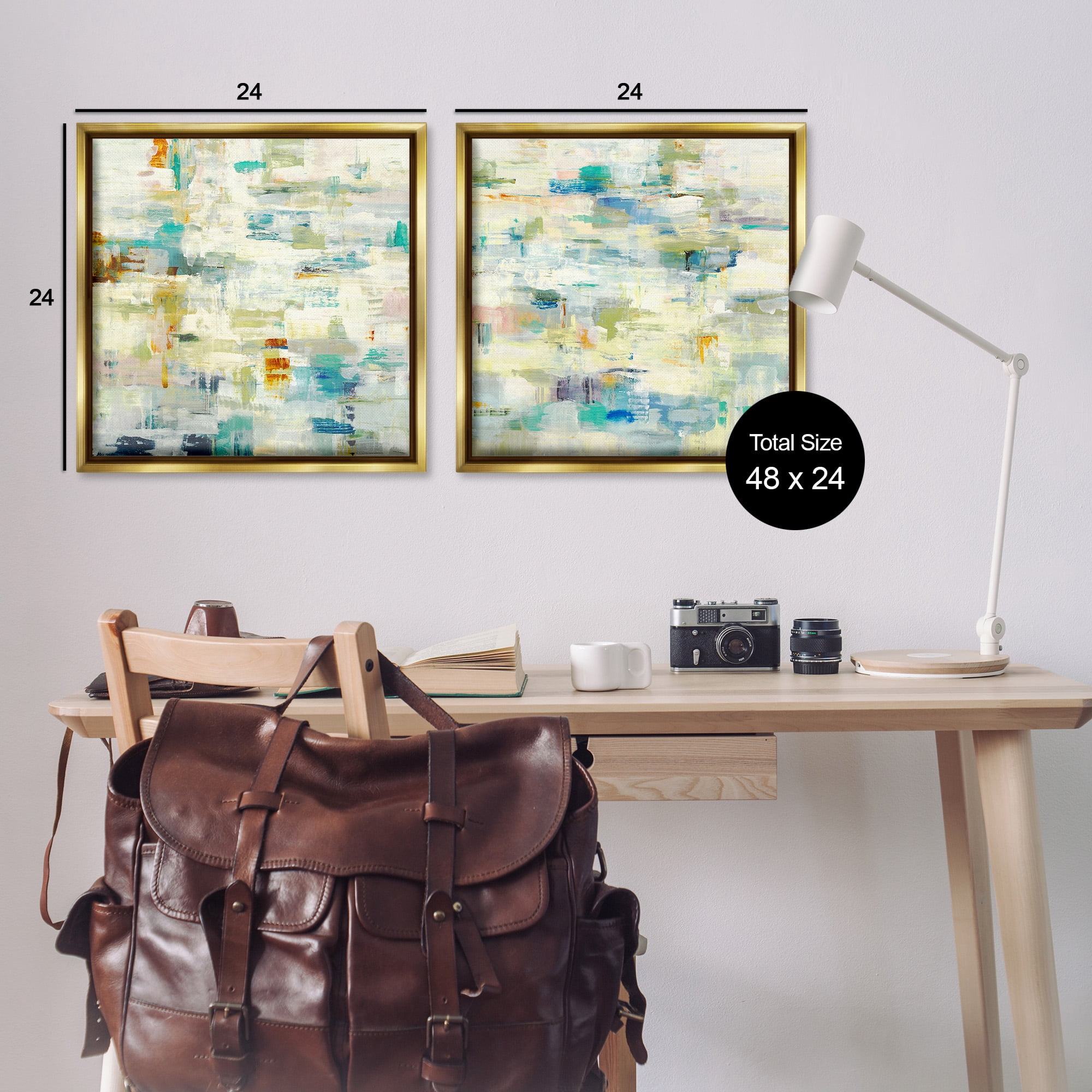 Stupell Industries Complex Patterned Abstraction Abstract Painting Gold Floater Framed Canvas Art Print Wall Art, 25 x 25, Set of 2