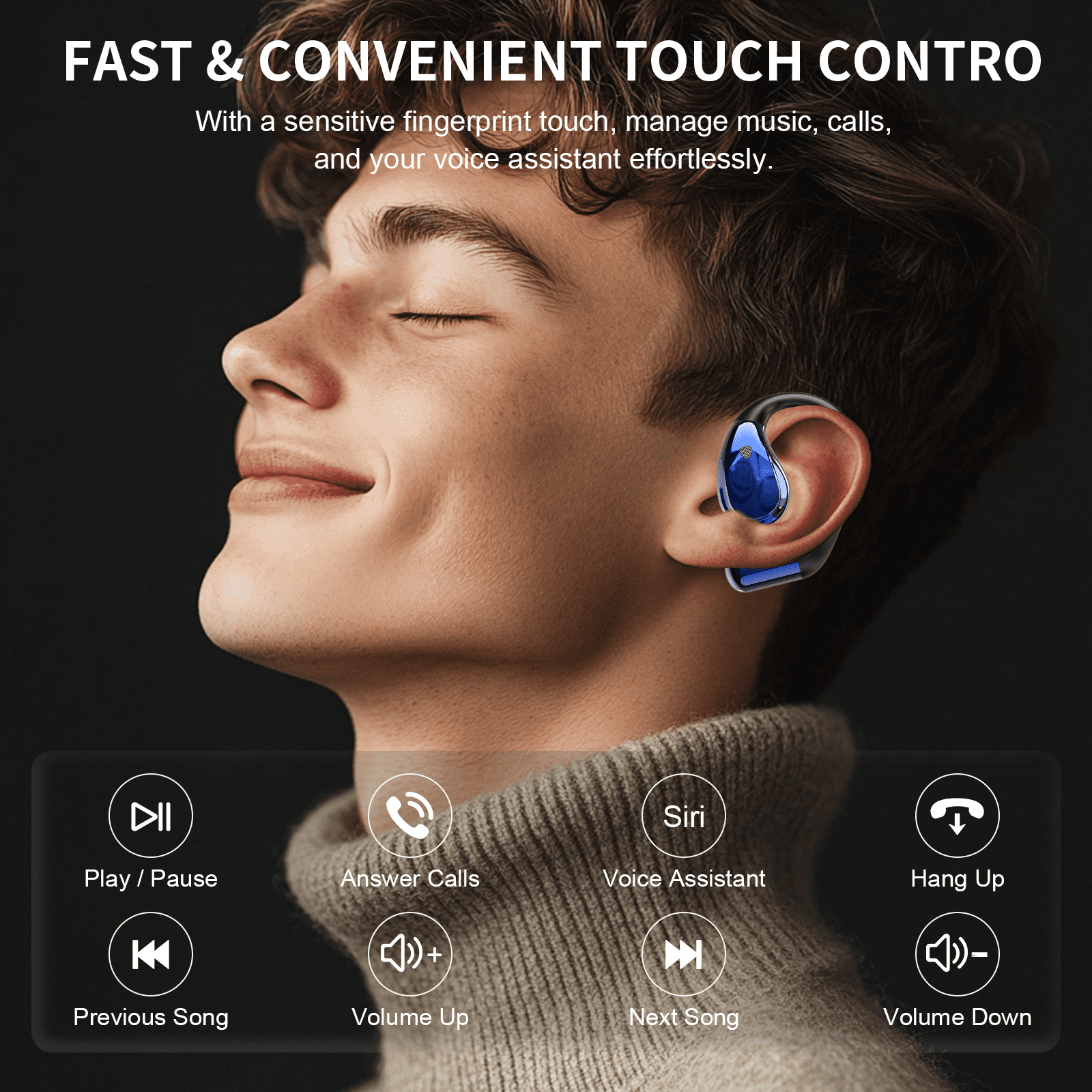 Open Ear Earbuds, Non-In-Ear Comfortable Earhook Wireless Earbuds with Bluetooth 6.0 and ENC Clear Calls, 48H Playtime, Bluetooth Headphones for Sport, Travel & Daily Wear, Waterproof Earphones