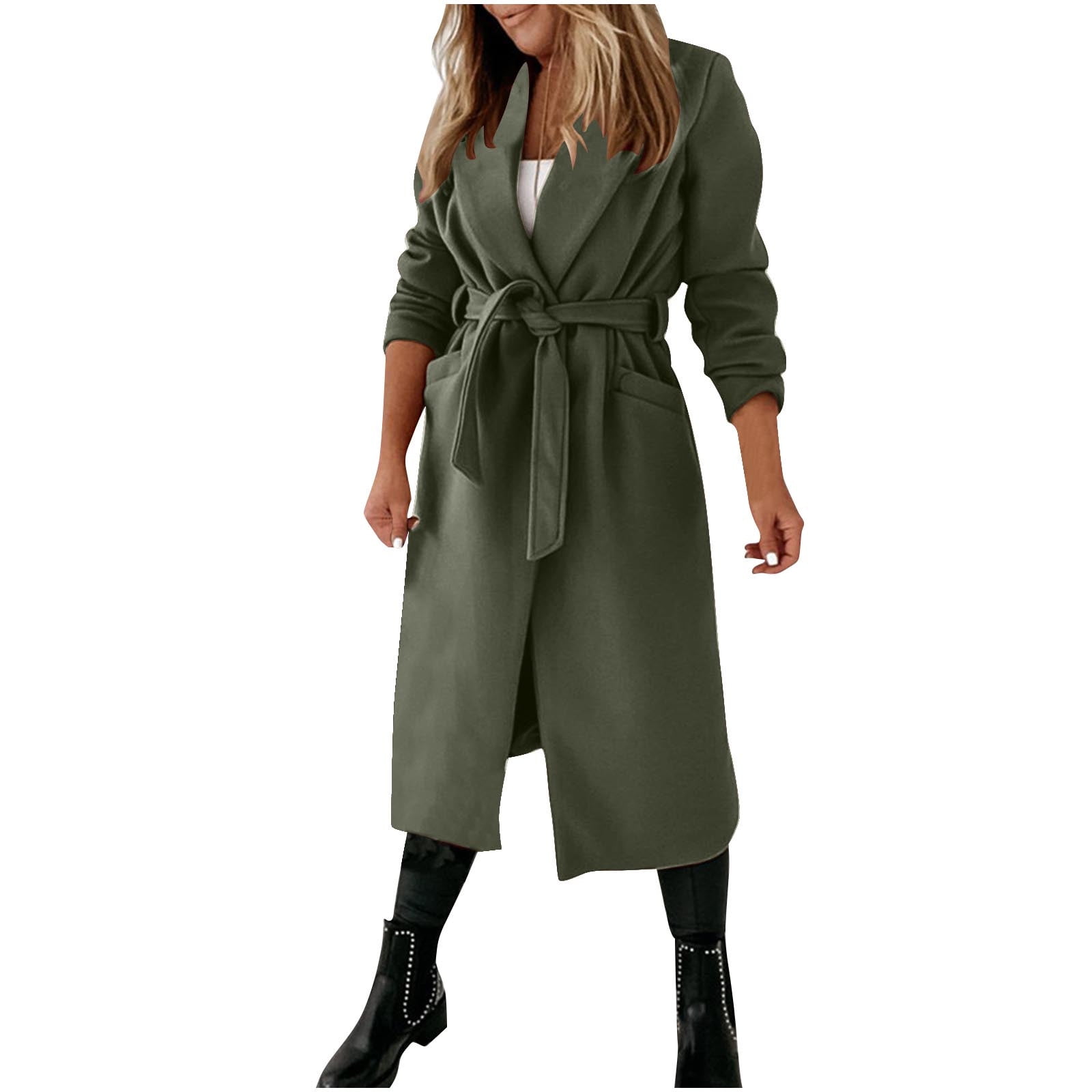 Hfyihgf Women's Lapel Button Down Long Trench Coat Wool
