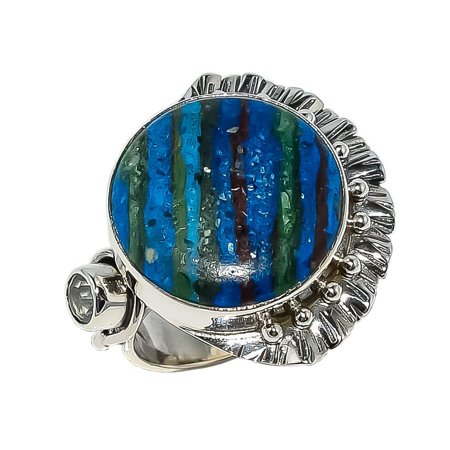 Rainbow Calsilica Solid 925 Sterling Silver Ring s.6 S2072 (SR-1782