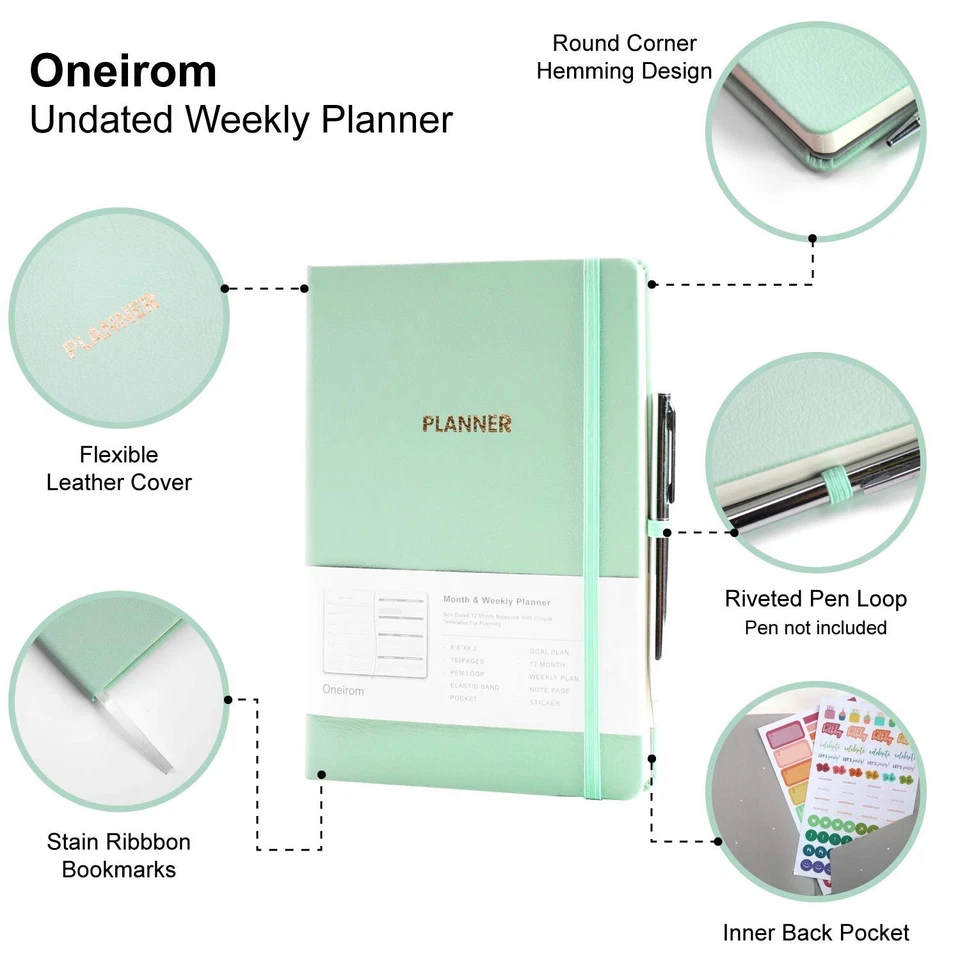 Undated Academic Weekly & Monthly Planner For 2021,2022,5.6"X8.2",52 Weeks & ...