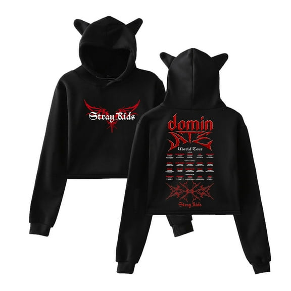 SKZ Stray Kids Dominate World Tour Pullover Female Cat Ears Hoodie Long Sleeve Top Women's Clothes