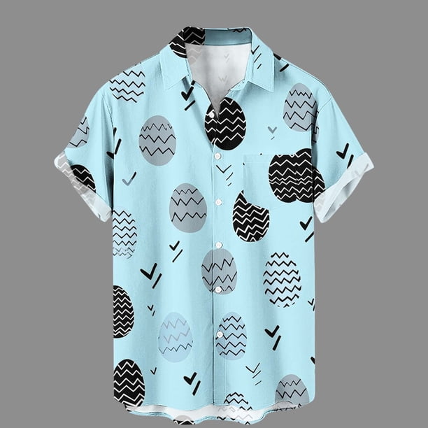 Ceisia Easter Graphic Print Shirt Men's Relaxed Fit Short Sleeve Button-Down Casual Top with Pocket Light Blue XXXL Gifts