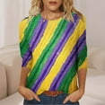 thumbnail image 5 of Visit the JURANMO Store Women Mardi Gras Outfits Mask Graphic Carnival Themed Party T Shirts Crew Neck 3/4 Sleeve Parade Tops Purple XL, 5 of 6