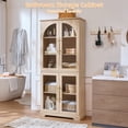 thumbnail image 3 of Joaxswe Glass Door Storage Accent Cabinet, Mid Century Modern Wood Display Bookcase for Kitchen, Living Room, Natural Oak, 3 of 10