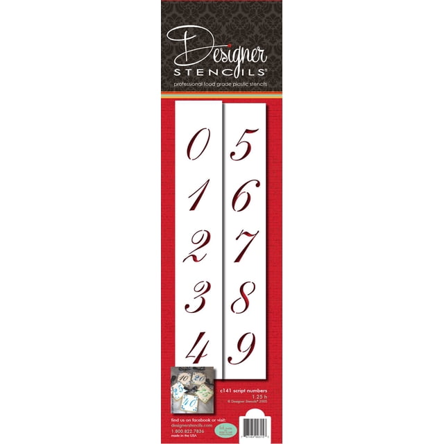 Designer Stencils 1.25 Inch Script Numbers Cake Stencils Beige/semi-transparent