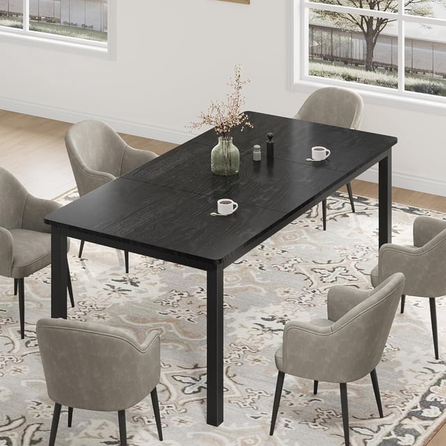 Ourlova 79 Inch Industrial Dining Table Large Rectangle Kitchen Table with Metal Legs, Round Corners Wooden Conference Writing Desk for Dining Room