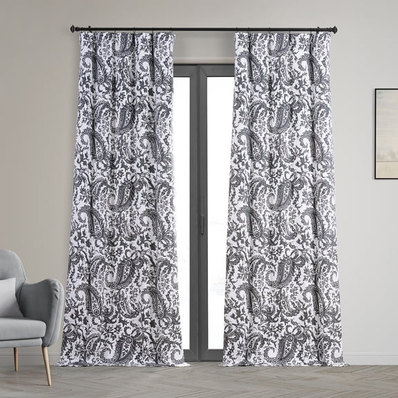 Edina Washed Grey Printed Cotton Curtain (1 Panel), Edina Washed Grey, 50W X 120L