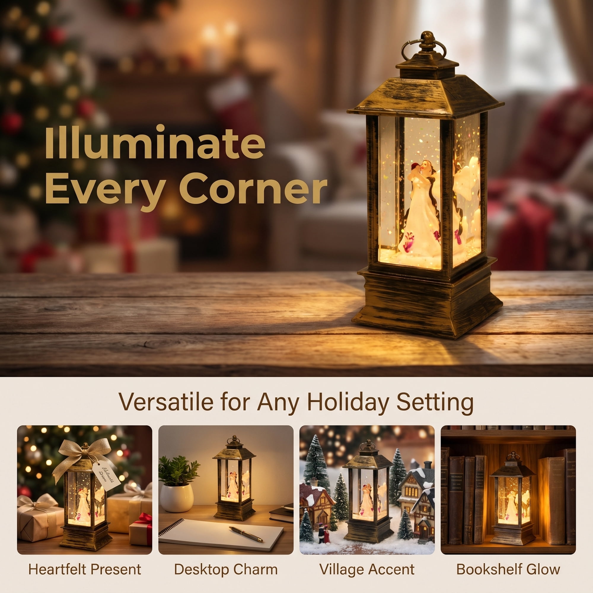 Unique Bargains Christmas Light Up Crystal Ball Mini LED Glitter Sphere Orb Brown Style D