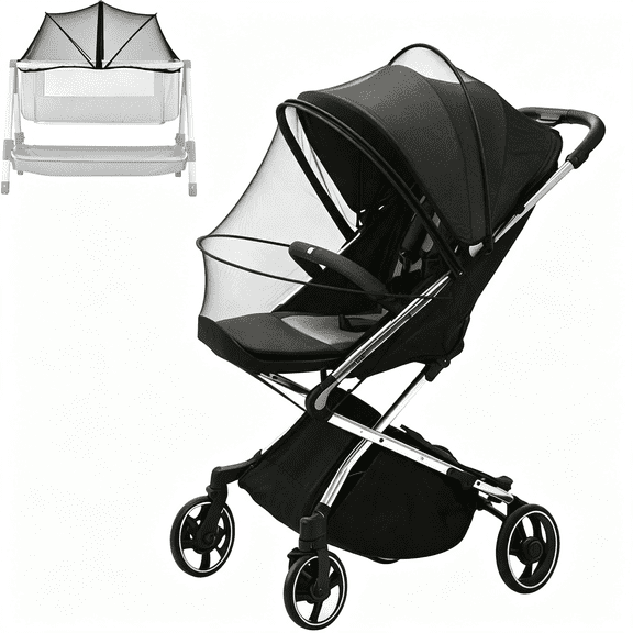 RIONIMA Mosquito Net for Stroller, Easy Access Zipper, Universal Fit, Black | Polyerster Mesh Screen Stroller Cover Bug Net, Baby Travel Protection, Keep Out Mosquito