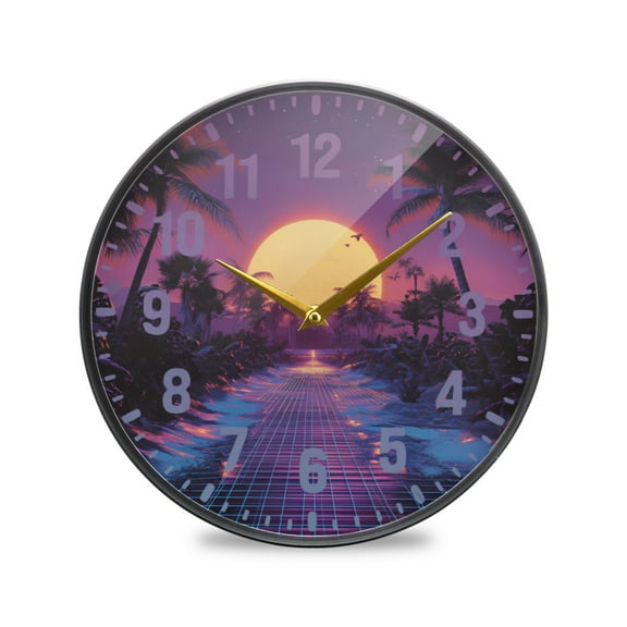 Yayeee Wall Clock Battery Operated 9.5" Silent Non-Ticking for Living Room, Blue Neon Road