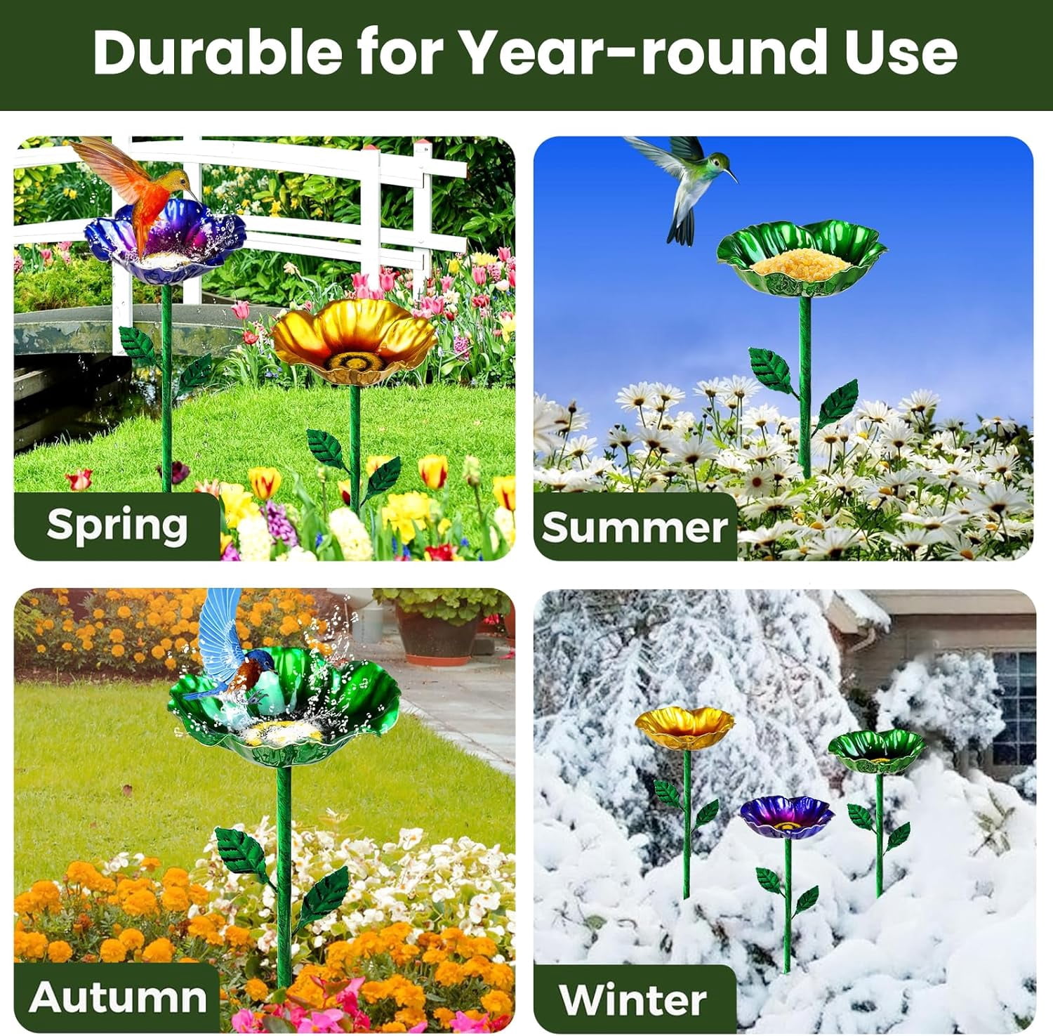 Metal Bird Baths for Outdoors, Garden Bird Bath & Bird Feeders with Metal Stake, Hummingbird Feeder for Outdoor Garden Yard Lawn Decor